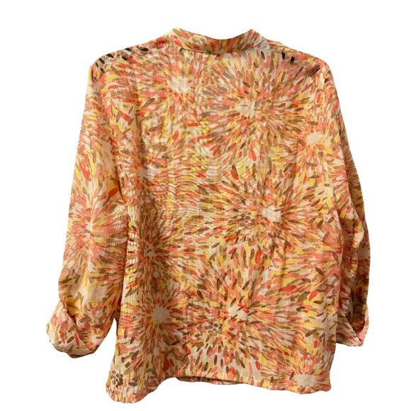 Ruby Rd. Button-Up Lightweight Blouse Size 14 Abstract Print Orange & Yellow - Picture 9 of 12